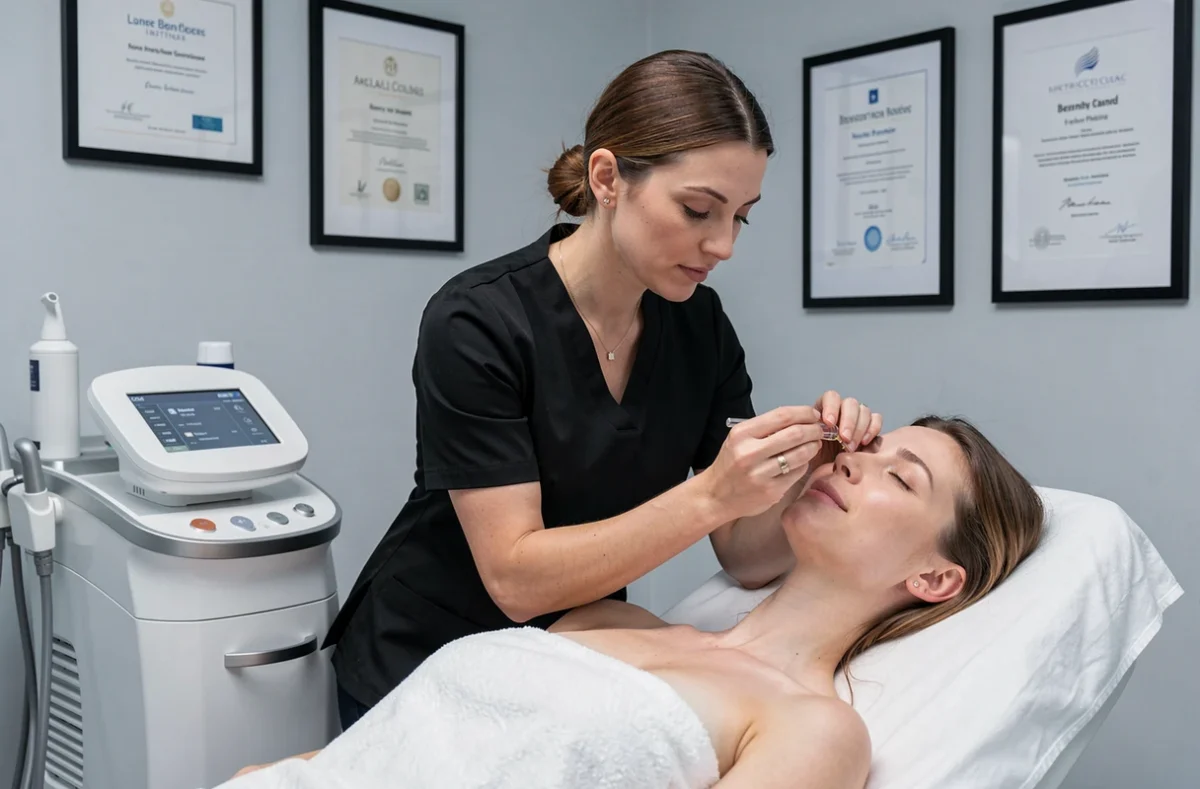 Spécialiste en soins esthétiques de l'institut Aurae réalisant un traitement personnalisé à Annecy