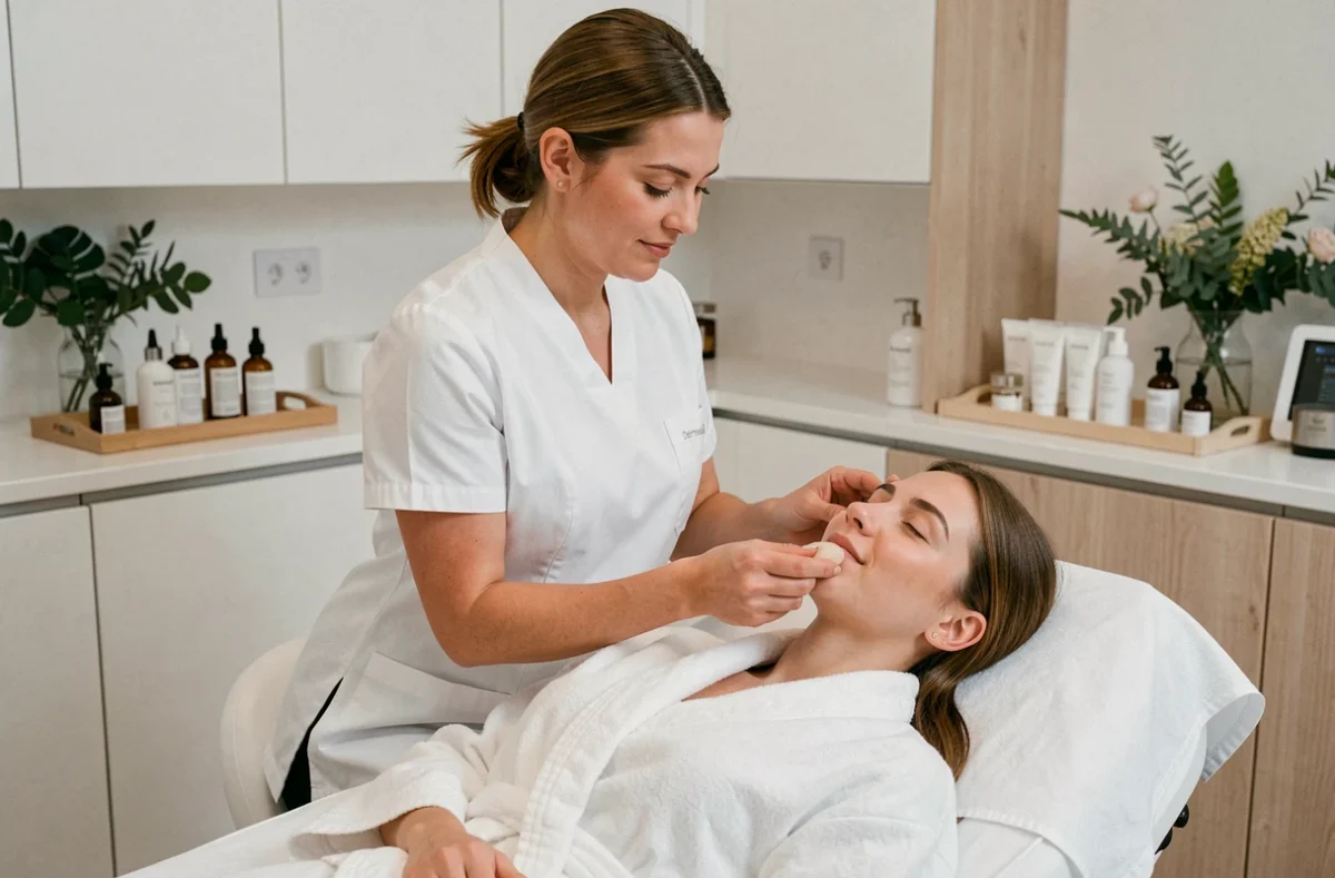 Esthéticienne réalisant un soin du visage sur une cliente à l'institut Dermalia à Lille
