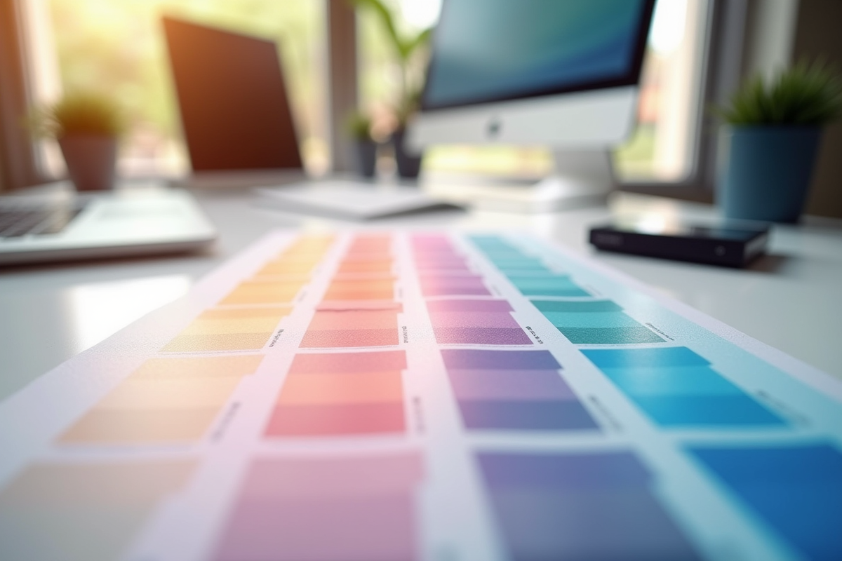 Espace de travail d'un designer avec nuanciers de couleurs