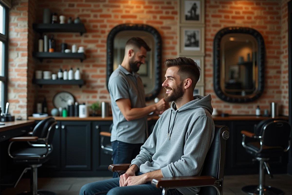 Étudiant se faisant couper les cheveux dans un barbershop moderne à Lille, look soigné à petit prix