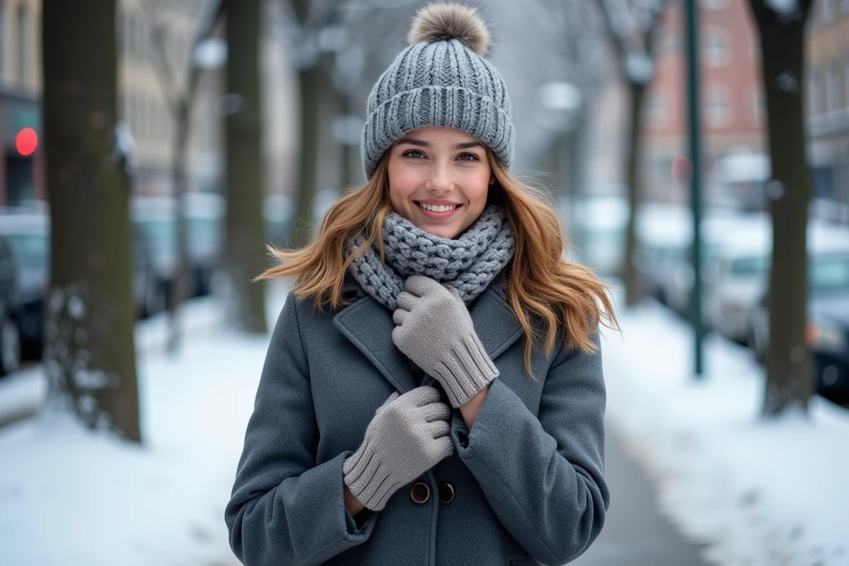 Jeune femme en hiver avec manteau chaud et sourire naturel