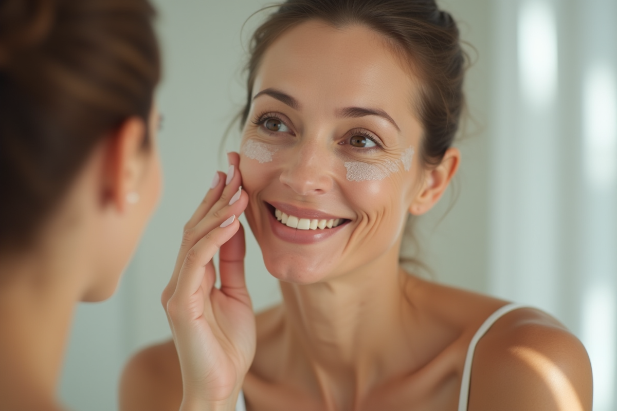 Femme mature appliquant un serum visage naturel