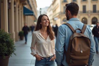 Femme souriante en ville écoute un compliment