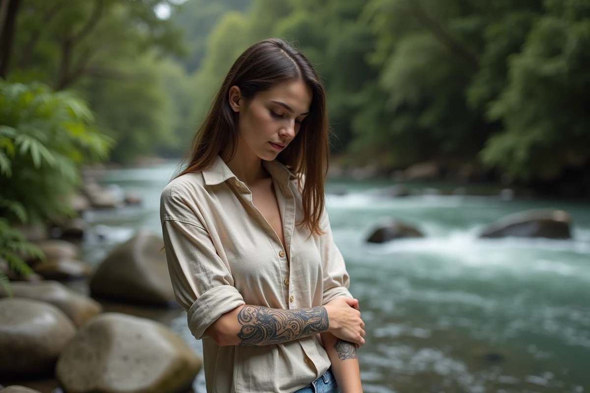 Jeune femme avec tatouage Maori pr&egrave;s d