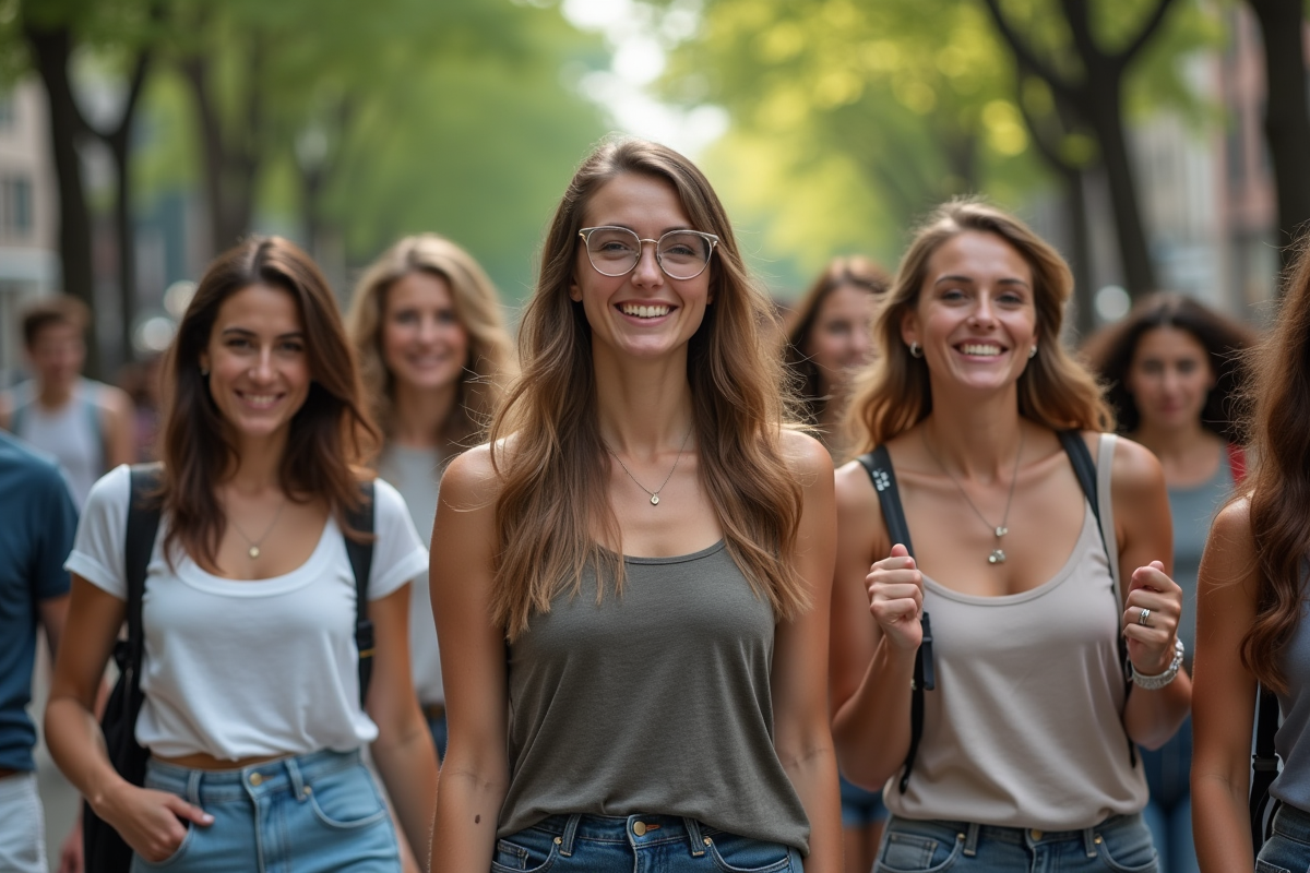 Groupe de femmes diverses marchant en ville