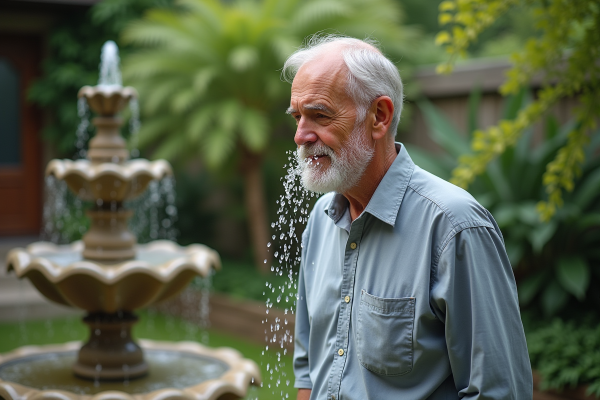 Homme d age moyen aspergeant de l eau dans un jardin