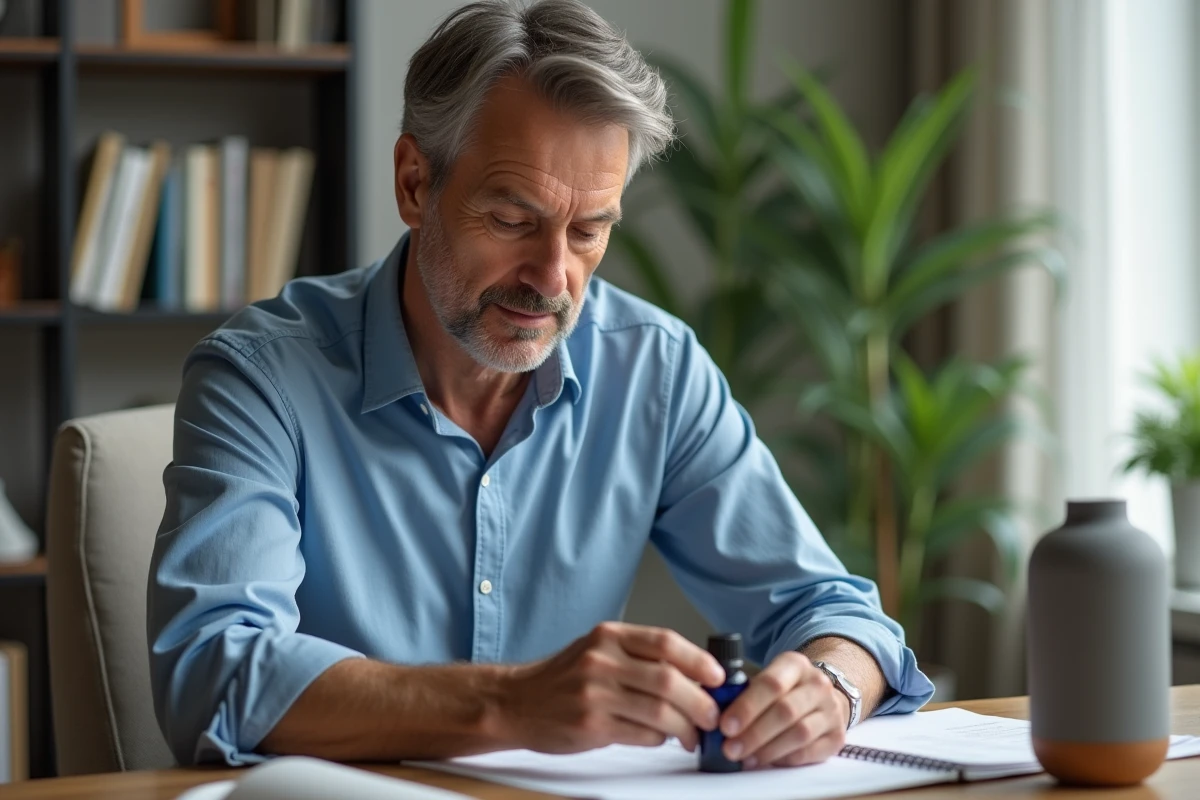 Homme lisant une étiquette d