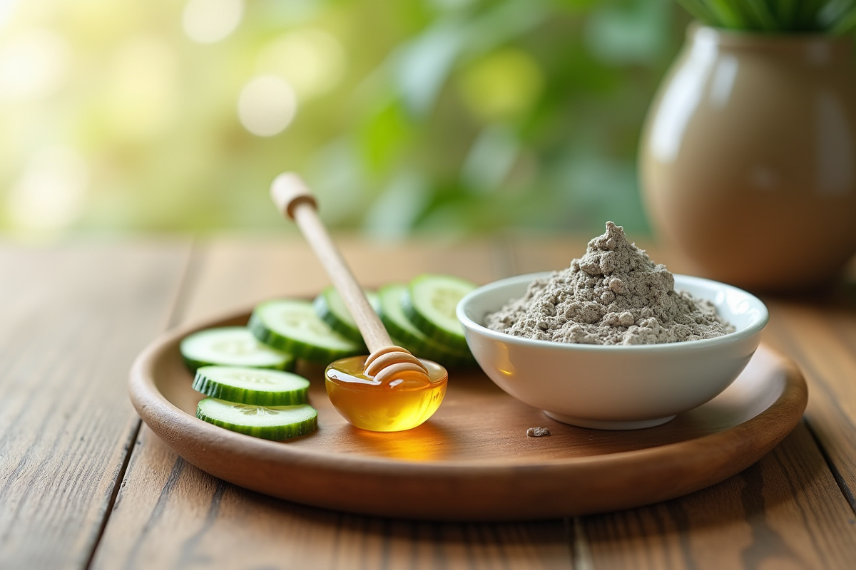 Ingrédients naturels pour masque visage miel argile concombre