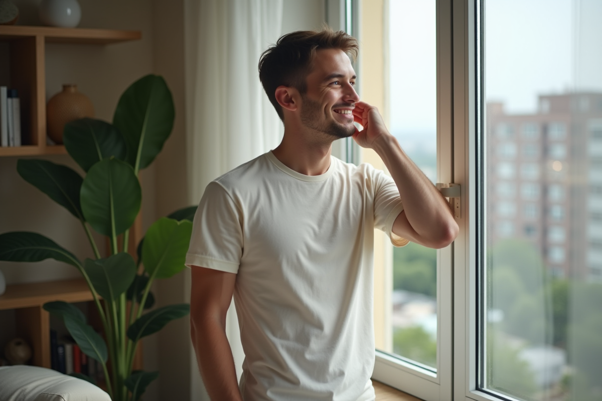 Homme coiffant ses cheveux dans un salon cosy