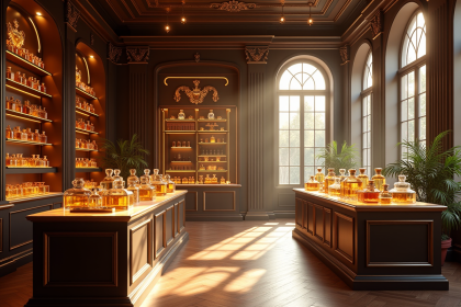 Intérieur d une boutique de parfum vintage élégante avec accents dorés