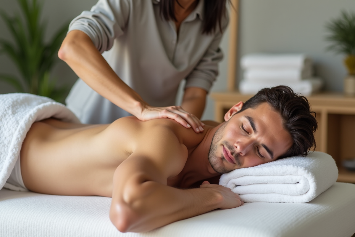 Homme détendu recevant un massage dans un centre bien-être