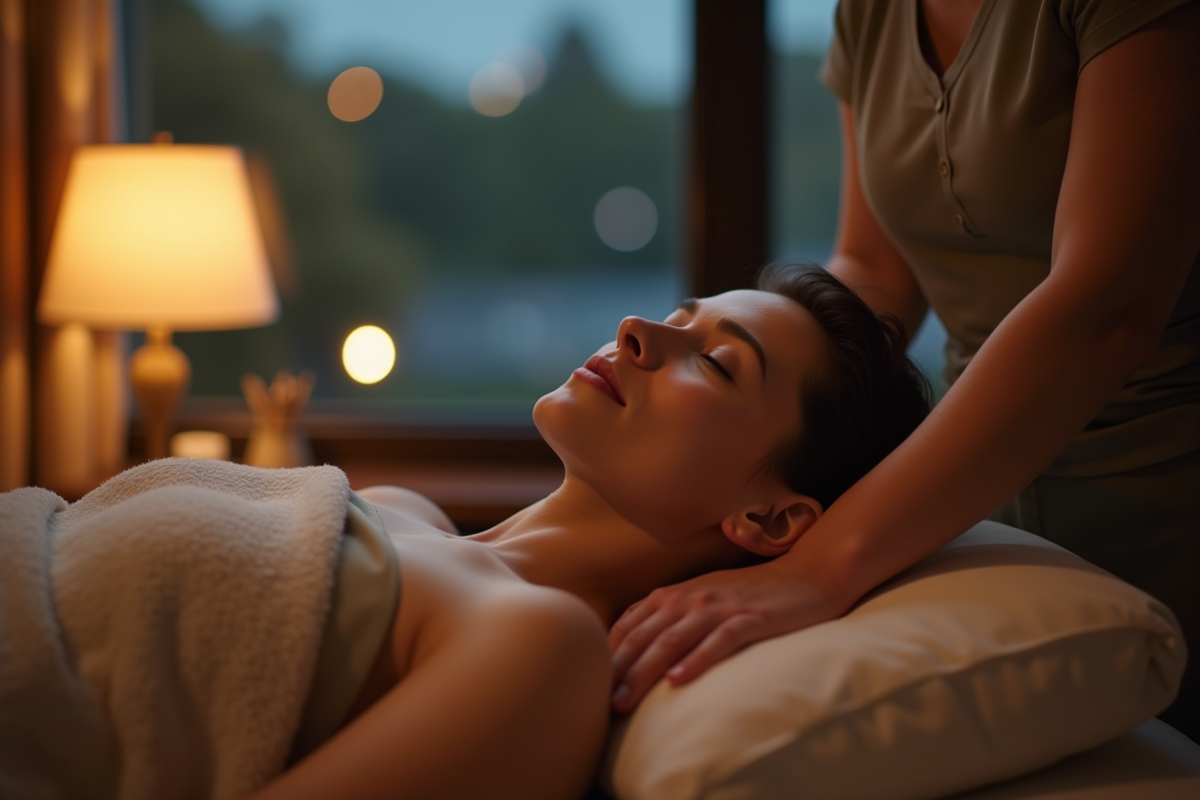 Massage relaxant en soirée dans une pièce chaleureuse