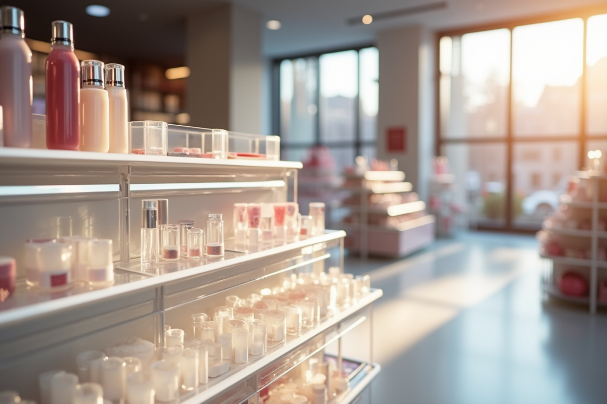 Vitrine de maquillage vide dans un magasin moderne