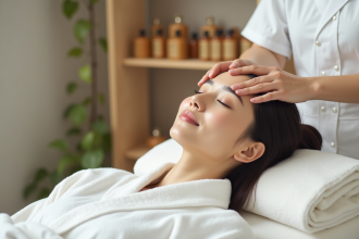 Femme détendue recevant un massage kobido visage
