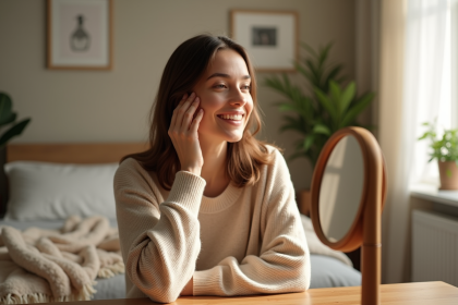 Femme appliquant une huile naturelle sur ses cheveux