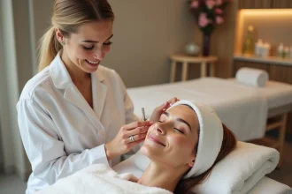 Femme recevant un soin visage dans un spa parisien