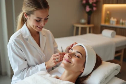 Femme recevant un soin visage dans un spa parisien