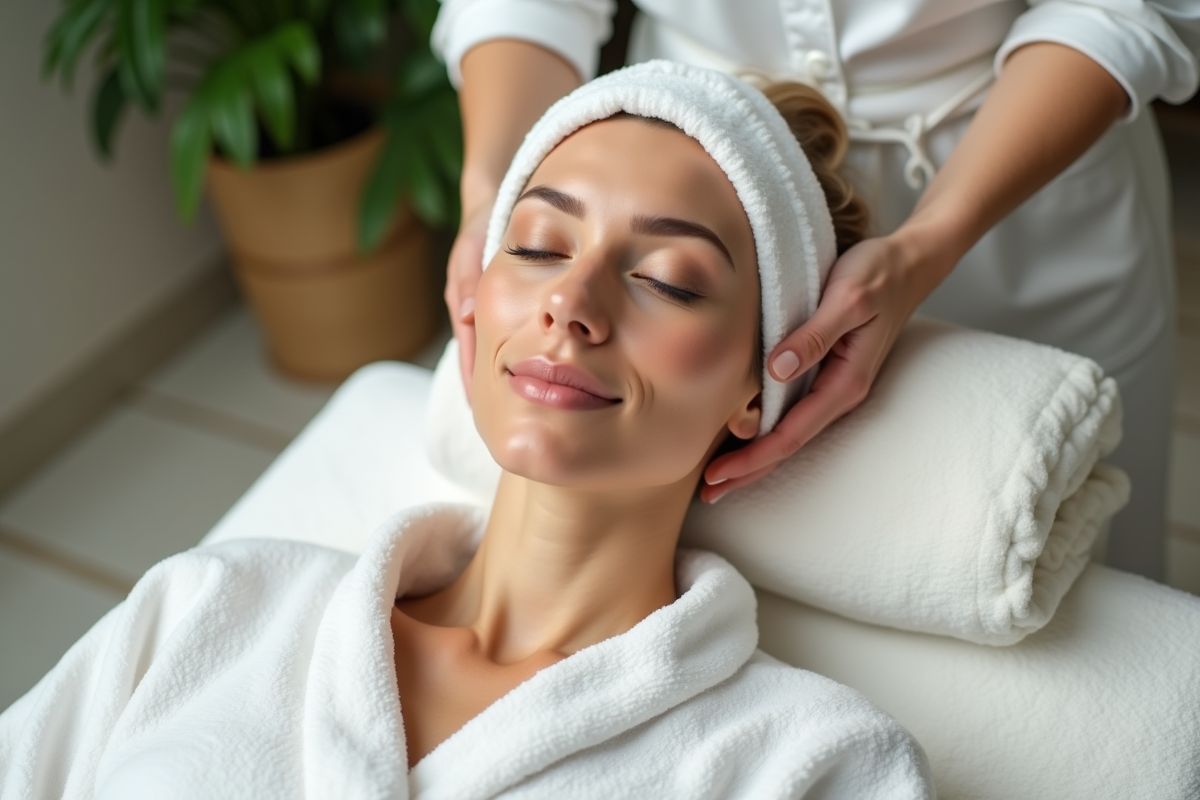 Femme détendue recevant un soin visage dans un spa
