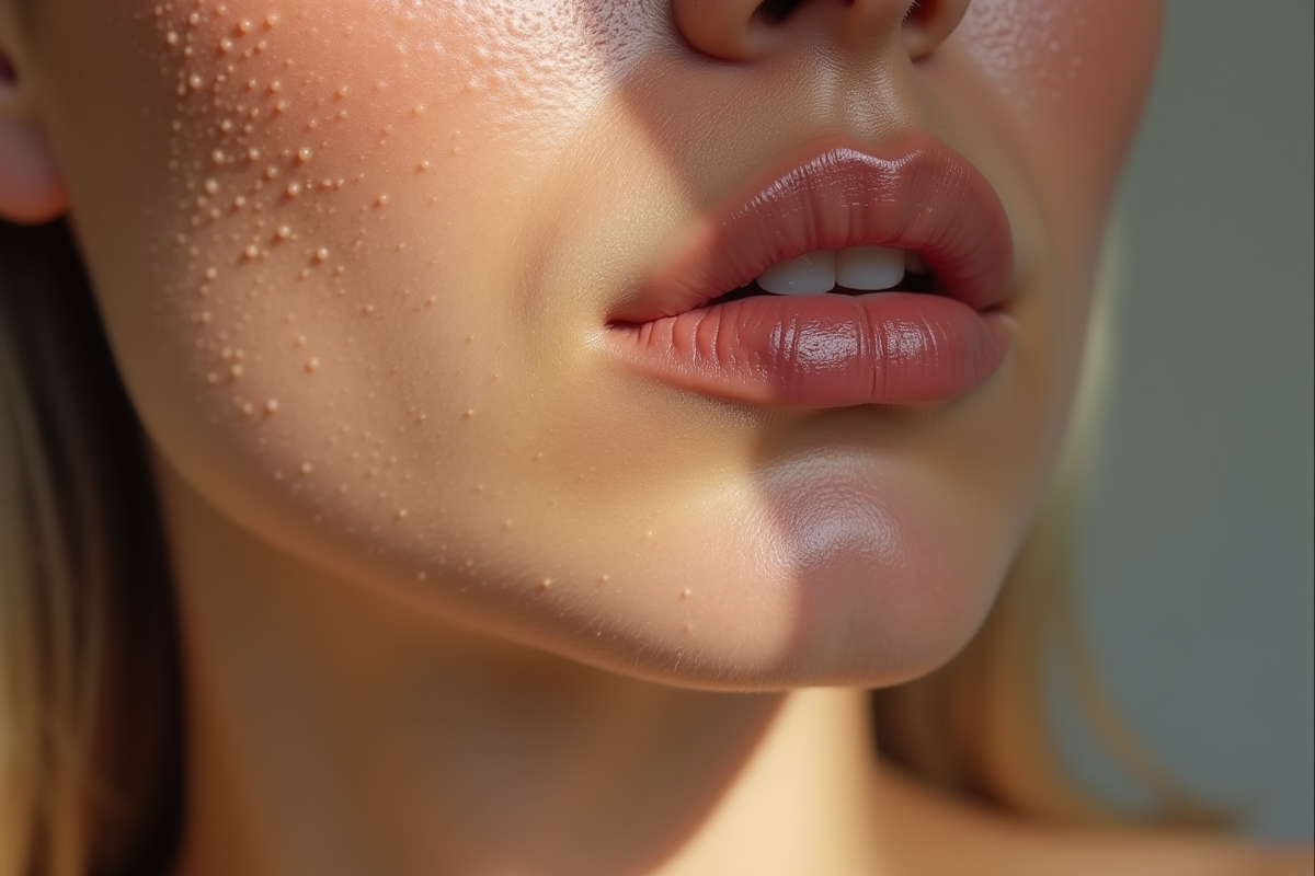 Zoom sur la texture de la peau du visage avec boutons